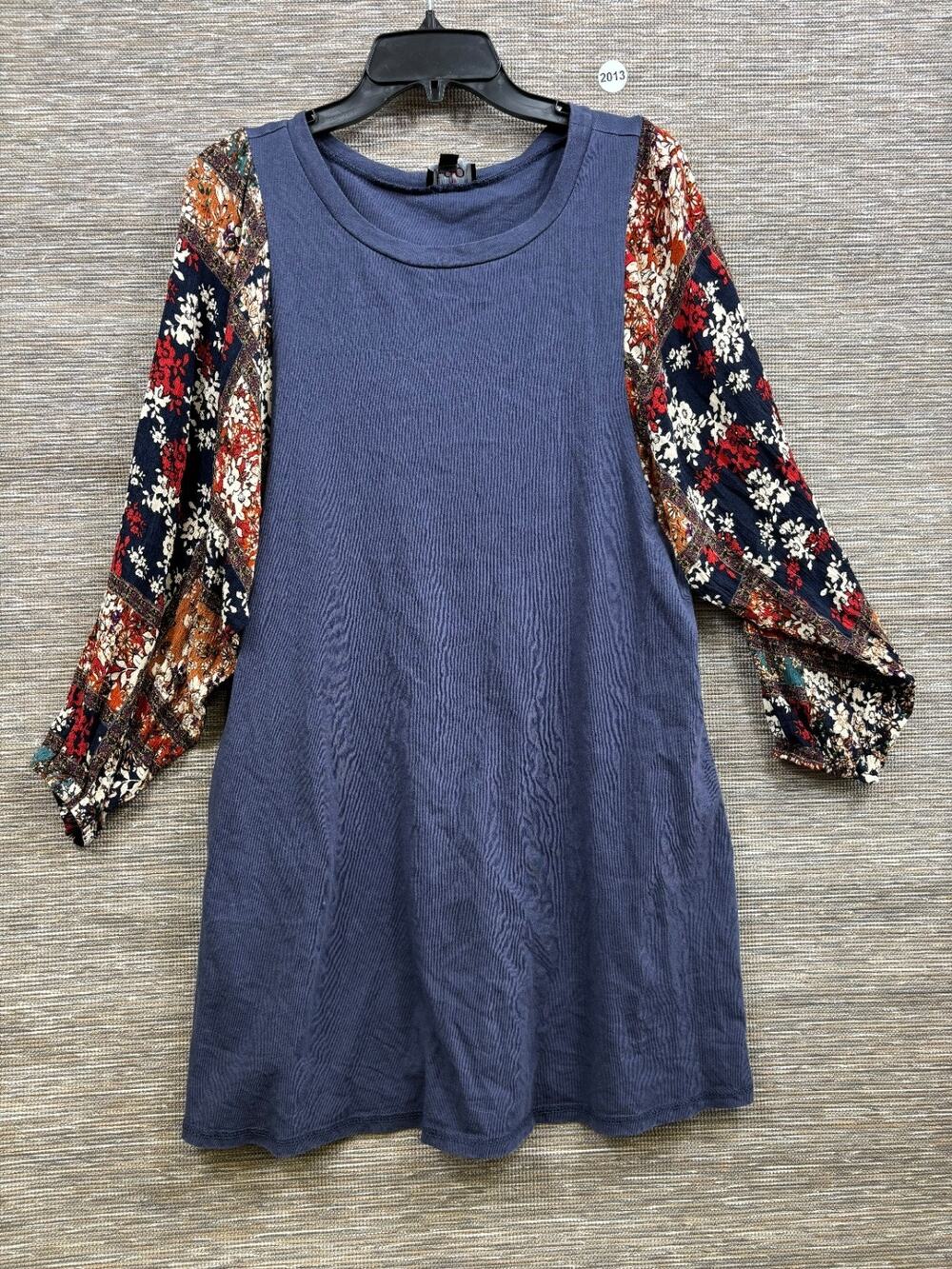 GiGio A-Line Dress Womens Size S Navy Blue Floral Long Sleeves Boho